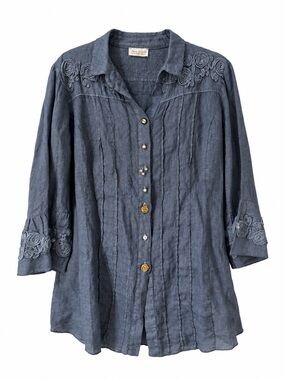 Daniela Dallavalle 100% Linen Floral Appliqué Tunic Blouse